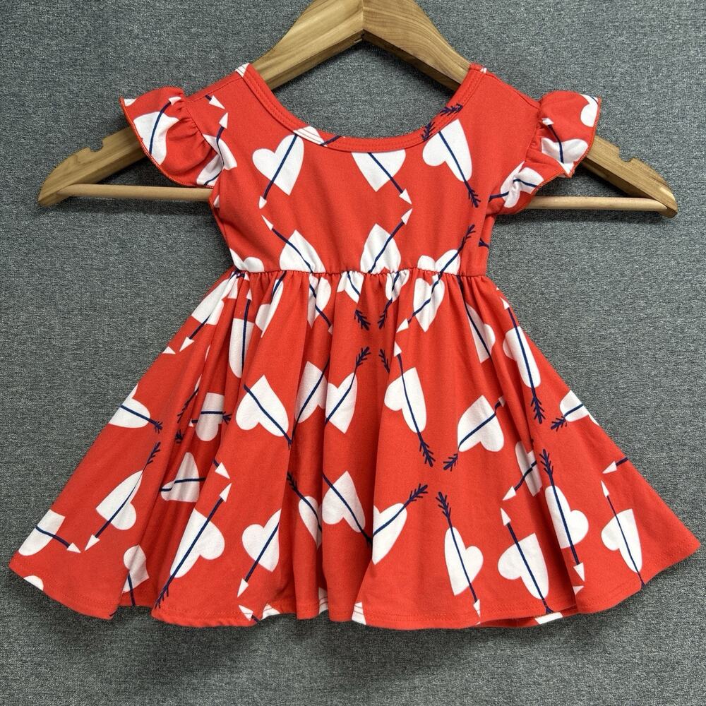 Dot Dot Smile Baby Girls 6-12M Red White Heart Print Dress Ruffle Sleeve Cute